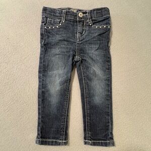 Almost Famous Toddler Girl Jeans 18M Dark‎ Wash Adjustable Waist Sequins Pockets